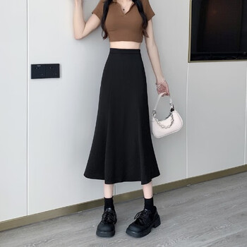 融申半身裙夏子女修身显瘦百搭中长裙韩版设计感小众小个子 黑色 s