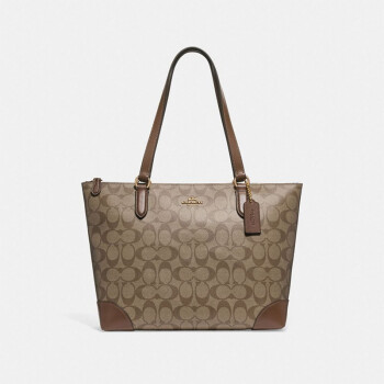 蔻驰 COACH 奢侈品 女士中号托特包手提肩背卡其棕色PVCF29208 IME74