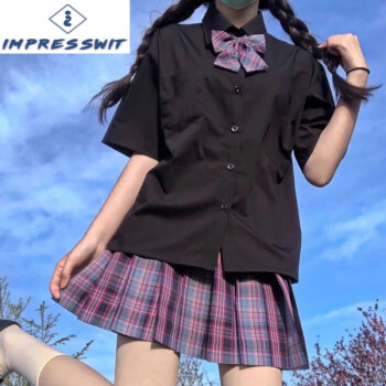 impresswit胖妹妹200斤jk制服胖mm加肥加大码女日系学生衬衣格子短裙