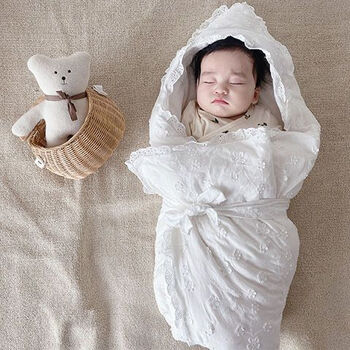 呼西贝新生儿包被纯棉可拆洗宝宝婴儿产房包裹抱被柔软棉花刺绣四季