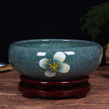 鹿凌青陶瓷金鱼缸盆睡莲碗莲水仙盆水浅笔洗大号铜钱草花盆冰梅24cm