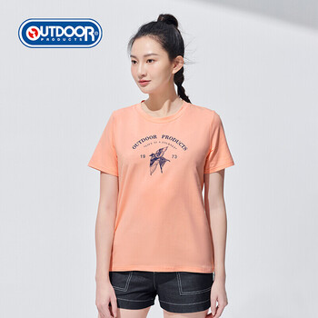 outdoor 女士夏季棉质舒适透气短袖t恤 圆领棉印花t恤oftx122412 粉桔