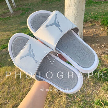 拖鞋魔术贴篮球运动一字情侣时尚凉拖飞人潮牌乔五ins男鞋 乔6白灰
