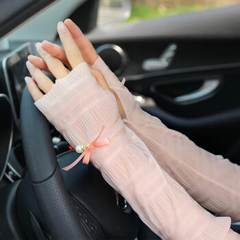 瑰妮姿防晒袖套夏季女骑车蕾丝珍珠开车护臂手套冰袖套长款宽松臂套薄