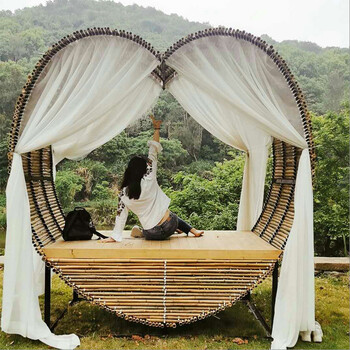 景观道具落地网红巴厘岛藤编鸟巢吊椅室外秋千景区打卡拍摄 竹子款