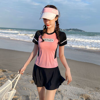 美铂娜女生泳衣学生保守少女孩初中生中学生游泳衣韩版显瘦遮肉遮肚子