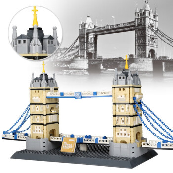 万格（wange）世界著名建筑系列积木小颗粒立体拼装拼插儿童男女孩拼搭模型玩具 伦敦塔桥(969颗粒)+灯饰
