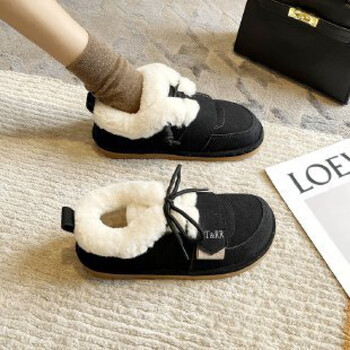 美丽演绎meiliyanyi法式秋冬新款平底棕色毛毛鞋女外穿平底豆豆鞋短靴