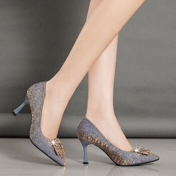 香港轻奢风fanhual真软皮细跟高跟单鞋女尖头职业工作鞋中跟上班正装