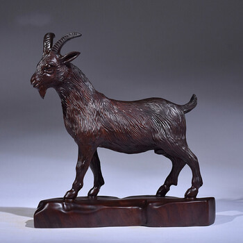 羊摆件十二生肖木羊红木家居客厅装饰红木工艺品开业送礼精雕羊高18cm