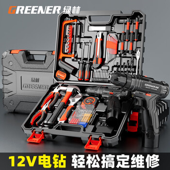 绿林手电钻充电家用组合多功能电钻工具箱套装 12V双速电钻102件套 - 3