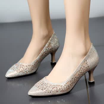 梵侈赫尔轻奢品牌气质高跟鞋女2021夏季新款时尚浅口镂空水钻包头凉鞋