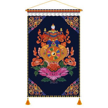 藏式八吉祥布艺挂画客栈民宿墙壁吉祥八宝无框装饰画藏族壁画挂布