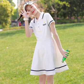 昔佰初中生女生连衣裙少女夏装学院风夏季裙子短袖polo中学生小个子