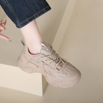 回力秋季透气网红厚底老爹鞋女鞋2023新款网面百搭旅游休闲运动鞋卡其