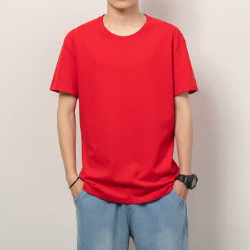 t恤男夏季圆领潮流体恤新款恤休闲宽松质多色半袖体桖打底衫红色2073m