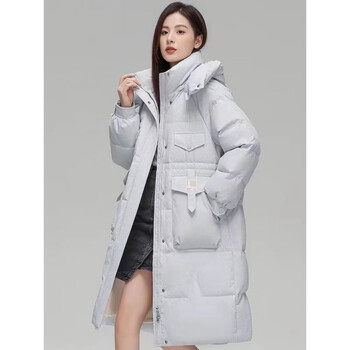 雅鹿商场同款羽绒服女士中长款冬季韩版新款工装时尚保暖面包服灰蓝s
