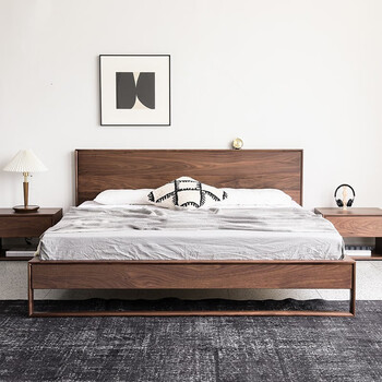 崇匠 北美黑胡桃木床纯实木双人床小户型北欧现代简约1.