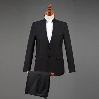 中式婚礼司仪男主持服装西装演出男士新郎歌手立领舞台大合唱礼服中式