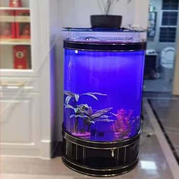 家用歐式半圓形玻璃生態水族箱圓柱金魚缸免換水輕奢黑102x50x146cm