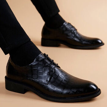 百丽伊人商务男鞋正装休闲鞋英伦潮流鞋子黑色韩版皮鞋男士秋冬季加绒