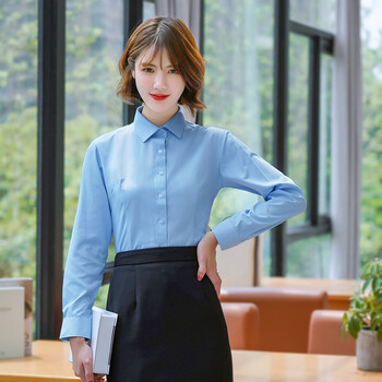 佳想jiaxiang衬衫长袖女职业装高档气质商务显瘦正装女士衬衣jv68蓝色