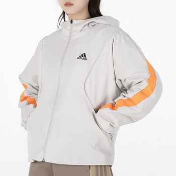 (adidas) 外套女装 2023春季健身训练舒适透气休闲防风运动服连帽夹克