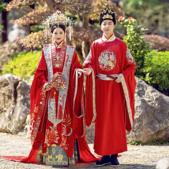 勤记凤冠霞帔整套婚纱汉服男女明制婚服长拖尾秋装中式嫁衣结婚礼服