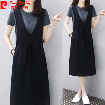 皮尔卡丹（pierre cardin）连衣裙女装夏季洋气2023新款小个子夏天短袖气质修身显瘦小黑裙子 8032灰色 M