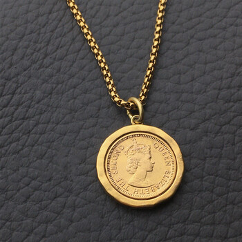 mxesyo复古金币项链硬币包边吊坠小众中古复古圆牌手作项链钛钢链条