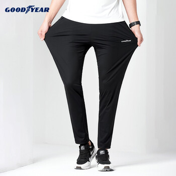 固特异goodyear舒适宽松拉链口袋直筒裤夏季薄款高弹速干裤 黑色 l