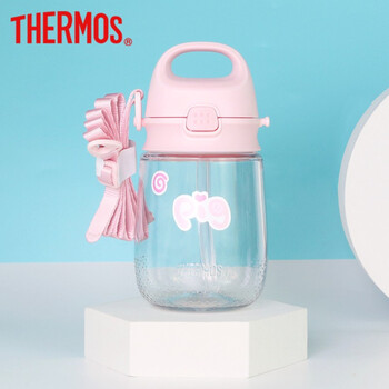 膳魔师THERMOS 儿童水杯四季可用宝宝水杯可爱猪猪PA材质370ml儿童水杯吸管杯 Foogo系列粉色 送Diy贴纸