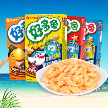 好丽友好多鱼33g6盒零食整箱饼干小朋友休闲零食小吃休闲食品10盒烧烤