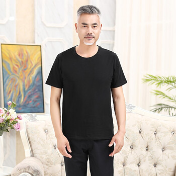 全棉短袖圆领老人背心文化衫汉衫新疆棉打底衫薄款老头衫老年短袖汗衫