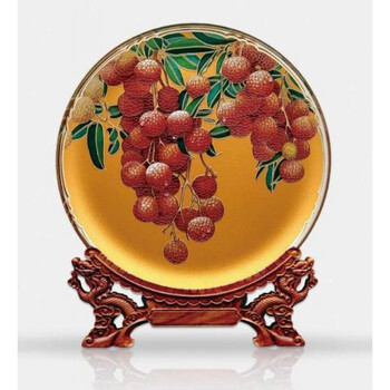 水晶摆盘五羊工艺品广东醒狮岭南广州特色礼品2556mm夏荔掐丝款黄