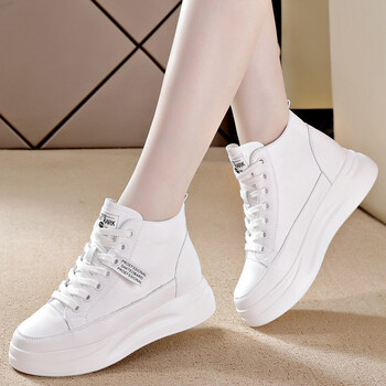 女士内增高小白鞋秋冬款真皮女秋冬女鞋厚底加绒高帮鞋运动休闲鞋女