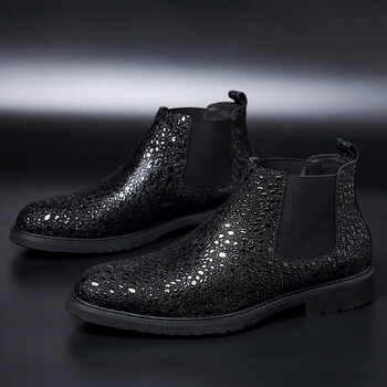 戴丽格24秋季短靴切尔西马丁靴男士一脚蹬男鞋头层鞋英伦男靴黑色单里