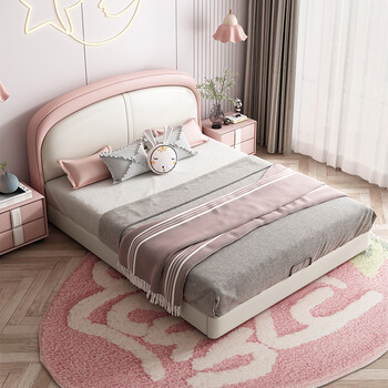 云朵家具公主床女生单人床少女孩儿童床粉色真皮床实木床小户型卧室12