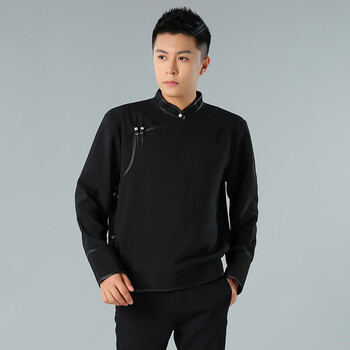 梵祈fanqi蒙古族服装男夏装蒙古素男士上衣夹克衬衫民族风立领手工