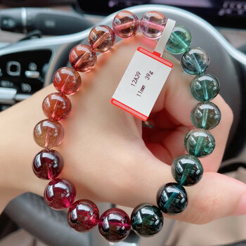 甄熙zhenxi十年老店一物一图11mm多蓝天然碧玺手链老料圆珠串大颗粒配