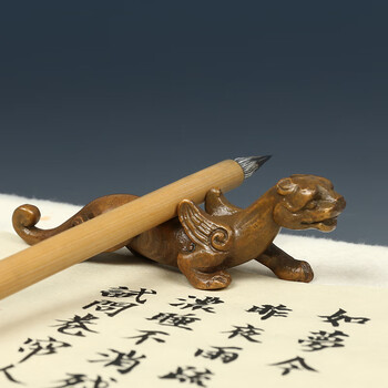 典藏墨宝青铜小老虎翼虎笔架摆件毛笔架笔山笔搁宠物动物铜笔搁书法