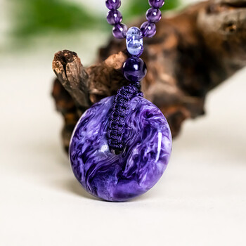 黛螺天然水晶彩宝紫龙晶平安扣吊坠毛衣链饰品项链男女款礼物护身符