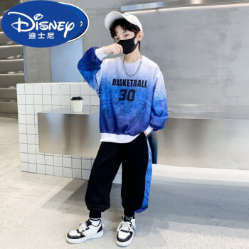 迪士尼品牌童装男童卫衣套装春秋款儿童运动套装男孩帅 蓝色 170