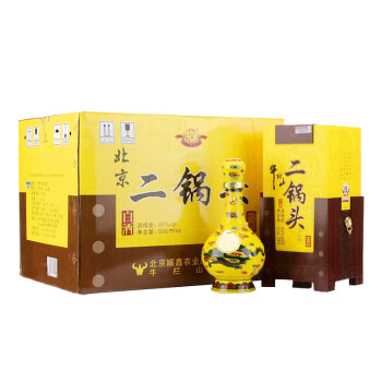 牛栏山 白酒 清香型 经典二锅头 黄龙 45度 500ml*6瓶 整箱装（内含三个礼品袋）