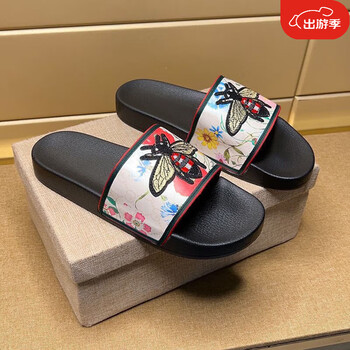 酷奇新款夏季拖鞋男厚底外穿一字拖鞋男女同款古驰白色38