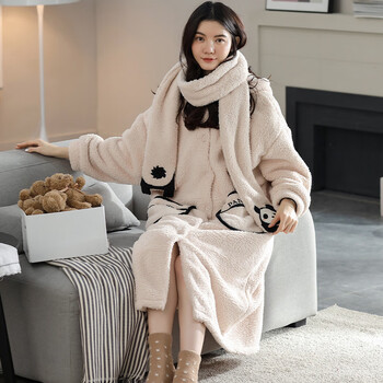 冬天连体睡衣裙珊瑚绒睡衣珊瑚绒家居服冬季睡袍可外穿保暖8301睡袍带