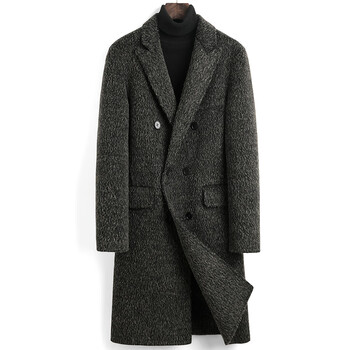 商务休闲双面羊绒大衣男中长款帅气100%羊毛呢子青年风衣外套 灰色 mm