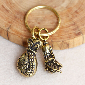 新款推荐创意黄铜钥匙扣纯铜钱袋貔貅葫芦汽车钥匙链挂件小吊坠饰品男