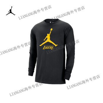 耐克(nike)jordan洛杉矶湖人队大logo印花圆领休闲长袖t恤男款黑色