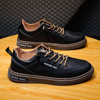 卡柏奇男鞋春季新款小白鞋子皮面板鞋男士休闲皮鞋学